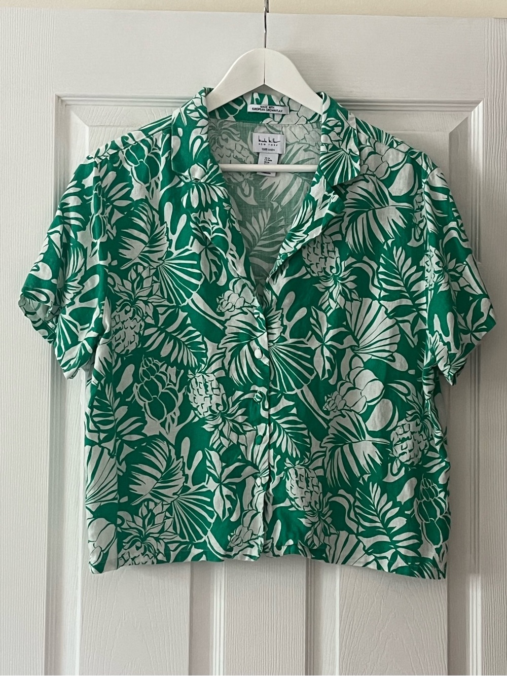 Nicole Miller Tropical Print Linen Blouse